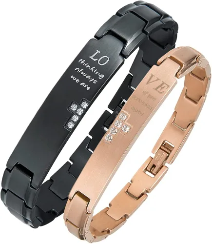Wolentty Pulseras de distancia para parejas, pulseras de amor a juego, regalo para hombres y mujeres, San Valentín, Metal, Circonita cúbica