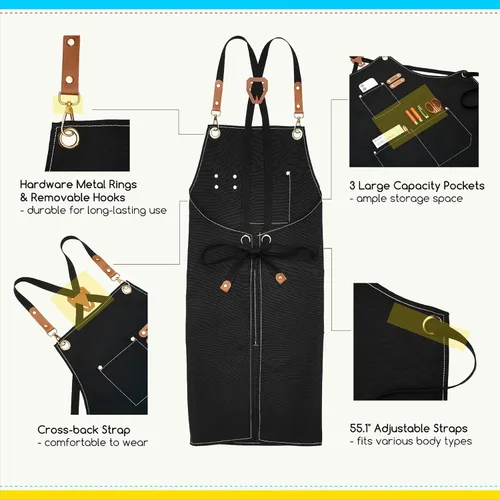 Miniatura 4 de MEEDEN Delantal de pintura para hombres y mujeres: Delantal de arte de lona de poliéster impermeable ajustable con 3 bolsillos, delantal de artista