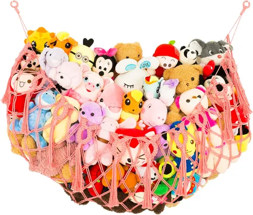 Red grande para animales de peluche o hamaca para pared plana montada en la pared, hamaca de juguete de macramé hecha a mano, exhibición de felpa