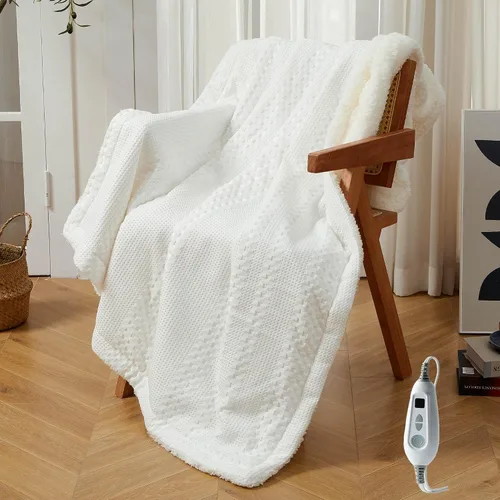 Miniatura 12 de Manta Térmica Eléctrica de 50"x60" Pulgadas, Tejido de Gofre Suave a Sherpa con 6 Niveles de Calefacción, 4 Horas de Apagado Automático, Lavable a