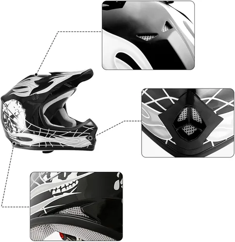Miniatura 8 de TCMT Casco de motocross para niños y jóvenes, color negro, casco de motocross, motocross, moto de calle, karting, BMX, MX, ATV, casco de cara