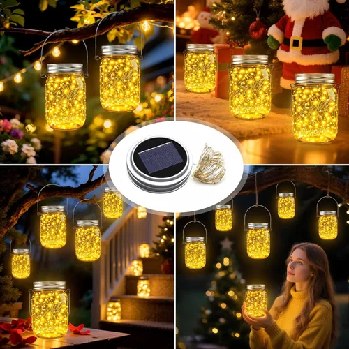 Miniatura 8 de Luces solares en tarro de masón para exteriores, paquete de 12 30 luces LED de luciérnaga, tapas solares para tarros de masón, tiras de luces