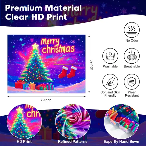 Miniatura 4 de NYZE - Tapiz de Navidad con Papá Noel, tapiz de luz negra que brilla en la oscuridad, colgante de pared, banner festivo, decoración para fiesta