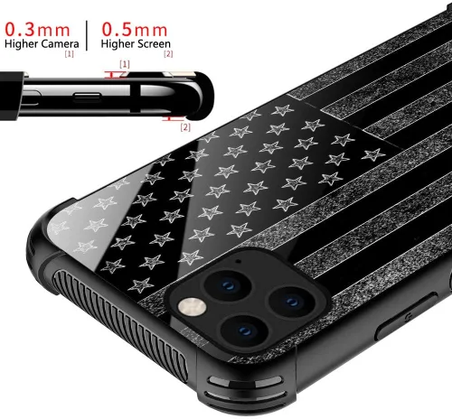 Miniatura 2 de ZHEGAILIAN Funda compatible con iPhone 12 Mini, funda de bandera estadounidense en blanco y negro, parte trasera de vidrio templado + funda