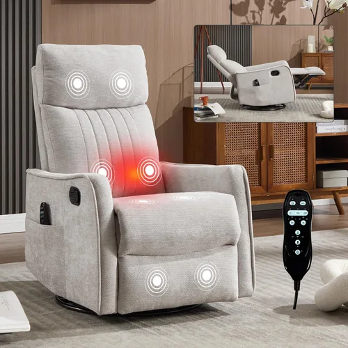 Miniatura 13 de Sillón reclinable de masaje de respaldo alto con calor, mecedora giratoria para espacios pequeños, sillón reclinable manual para adultos, perfecto