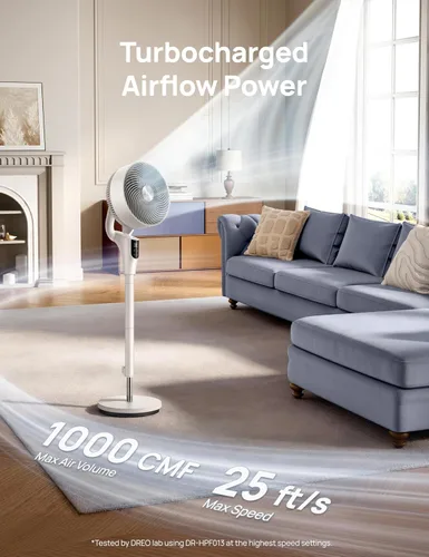 Miniatura 2 de DREO Ventilador para dormitorio, actualizado 2026, flujo de aire de 90 pies, ventilador silencioso de 20 dB, ventilador de pie oscilante de 90°