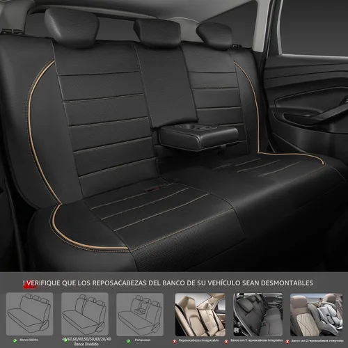 Miniatura 4 de CAR PASS Funda de Asiento de Coche de Cuero con Ribete Universal, para SUV, Furgoneta, Camiones, Compatible con Airbag, Diseño de Cremallera