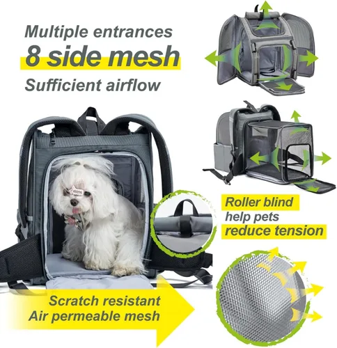 Miniatura 4 de Transportador expandible para mascotas, mochila plegable y desmontable aprobada por aerolíneas, se adapta a gatos de 13 libras y cachorros pequeños