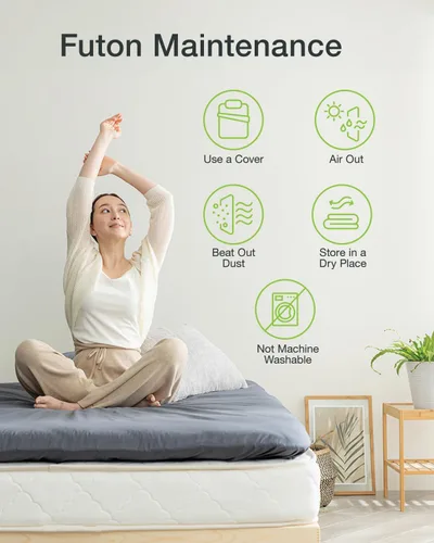 Miniatura 7 de FULI Futón japonés, sofá cama plegable y portátil para el suelo, colchón enrollable, shikibuton, fabricado en Japón (blanco, tamaño matrimonial)