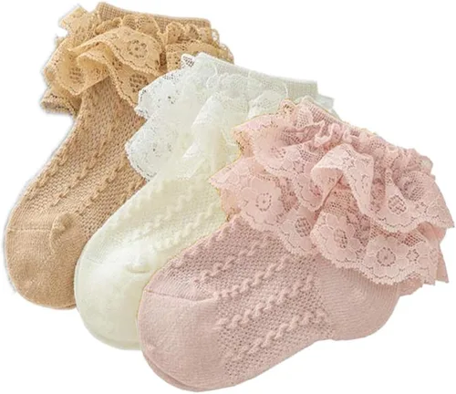 Colorful Childhood Calcetines de encaje con volantes y ojales para bebés y niñas pequeñas, calcetines cortos de doble encaje para recién nacidosbebés