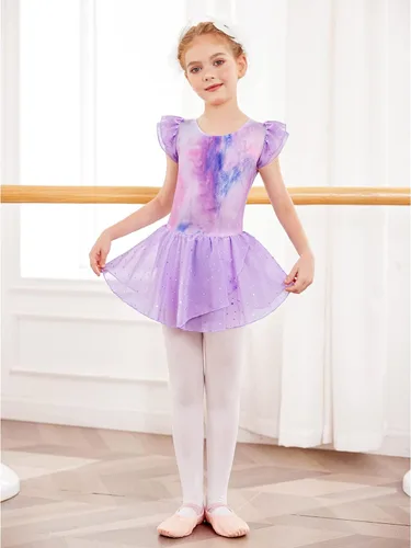 Miniatura 5 de Arshiner Vestido de ballet para niñas, con mangas con holanes y leotardo con falda tutú