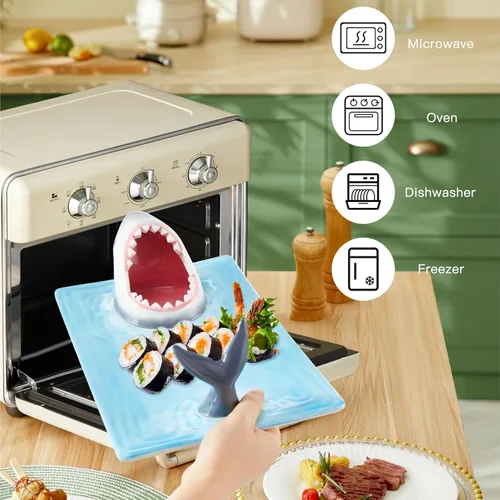 Miniatura 7 de Platos de tiburón, plato de sushi de tiburón 3 en 1 mejorado, plato de sushi de tiburón, plato de tiburón con compartimento para salsa
