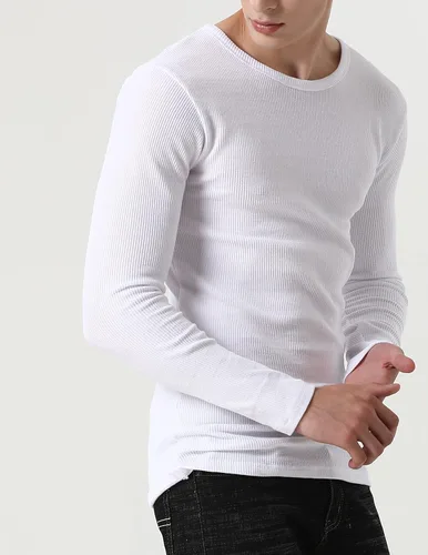Miniatura 3 de Comfneat Paquete de 2 camisetas térmicas de manga larga para hombre, de punto gofre, suaves, cómodas, con cuello redondo