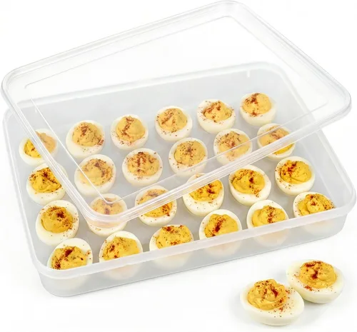 HANSGO Recipientes para huevos rellenos con tapa, soporte portador de bandeja para huevos rellenos con tapa para 24 huevos para fiestas en casa,