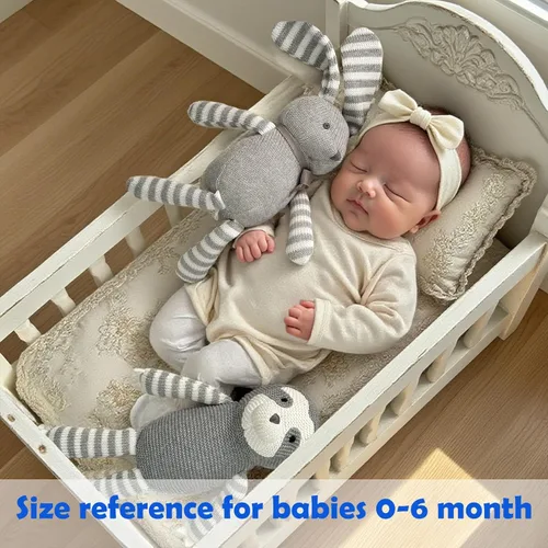 Miniatura 6 de FLUFFYFUN Juguetes orgánicos para bebés, conejito gris, conejo de peluche, 7.1 pulgadas
