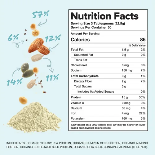 Miniatura 5 de Complement Proteína vegana orgánica en polvo, sin sabor, baja en carbohidratos, baja en calorías, sin azúcar, sin soja, sin OMG, sin gluten, sin