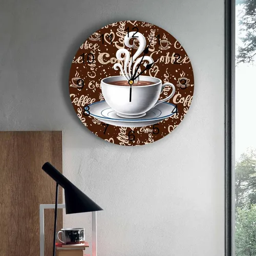 Miniatura 2 de Wall Clock Coffee Cup Clocks PVC Silent Non-Ticking Battery Operated Decorative Retro Brown Cafe Round Clock for Home Living Room Kitchen Bedroom