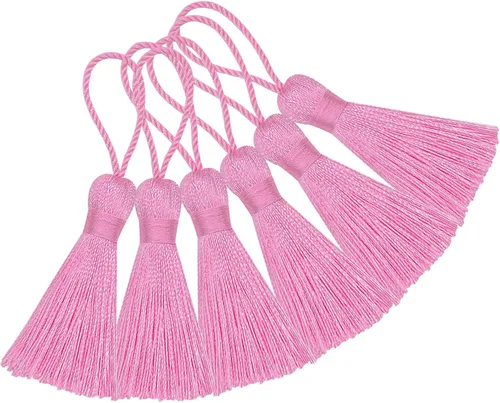 Miniatura 11 de Makhry 20 mini borlas de hilo sedoso hechas a mano de 4.3 pulgadas con lazo de cordón de 2 pulgadas y pequeño nudo chino para aretes, recuerdo