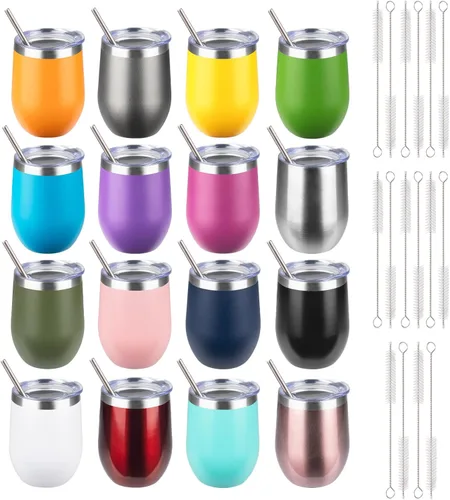 Miniatura 26 de StarSpeed Vaso de vino de 12 onzas con tapa, tazas de viaje de acero inoxidable sin pie con aislamiento de doble pared, taza de café aislada, vasos