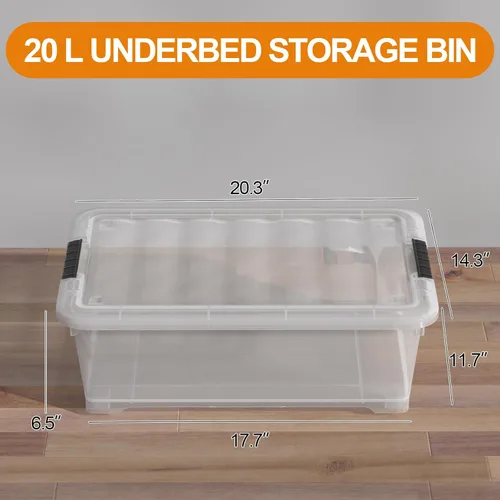 Miniatura 3 de Saedy 4 paquetes de plástico bajo la cama caja de almacenamiento poco profunda con ruedas 20 L Bajo el contenedor de cama con tapas