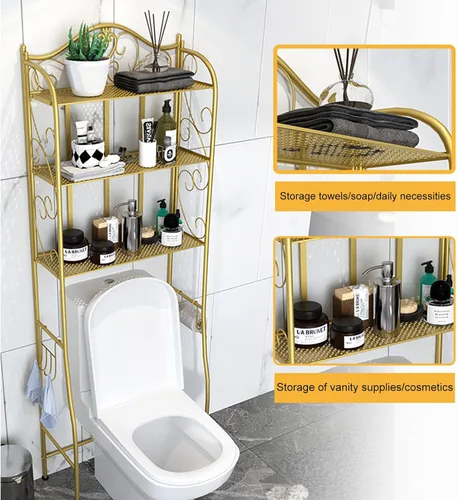 Miniatura 6 de Organizador de baño sobre el inodoro, estante independiente sobre el inodoro con ganchos y estante de papel higiénico, estantes de baño sobre