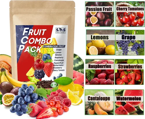 Paquete variado de más de 1300 semillas de frutas, cultiva 8 jugosas frutas de verano, tomates, melones, bayas y más, kit de inicio de reliquia