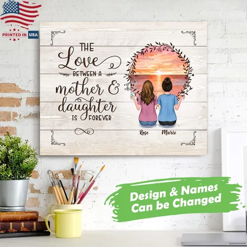 Miniatura 2 de Gossby Lienzo personalizado envuelto para mamá – El amor entre madre e hija es para siempre – Regalo personalizado con nombres de avatares – Regalo