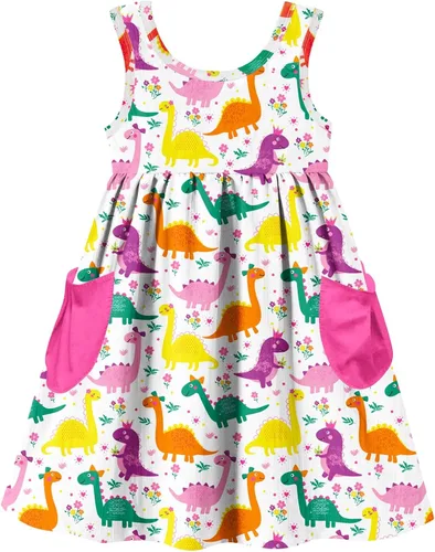 Miniatura 12 de Vieille Vestido sin mangas para niñas pequeñas, lindo vestido de verano con bolsillo, 2-7 años