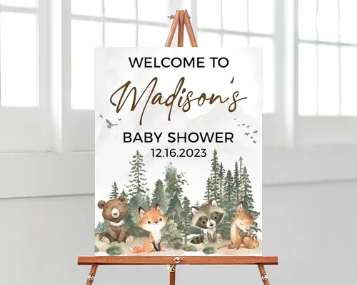 Miniatura 12 de Plantilla de letrero de bienvenida de baby shower de safari bohemio, letrero de baby shower de animales de selva editable, letrero de bienvenida