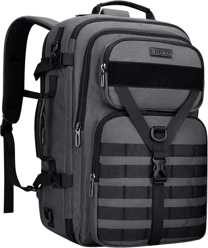 Miniatura 9 de WITZMAN Mochila de viaje de mano para hombre, grande, convertible de 45 litros, ajuste de 17 pulgadas, mochila 3 en 1, para aerolínea aprobada Negro