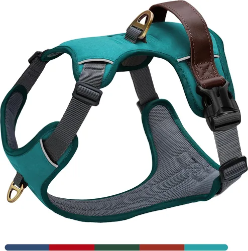 Miniatura 11 de Arnés para perro sin tirones de tamaño pequeño, elegante chaleco de piel sintética con asa de fácil control, clip frontal sin estrangulamiento con 2