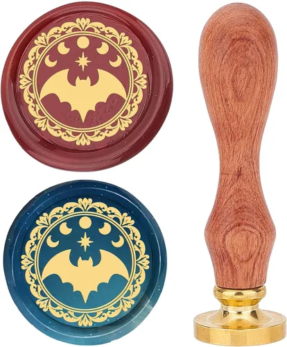 CRASPIRE Sello de cera de murciélago de 0.984 in para Halloween, fases lunares de encaje, sellos de cera de sellado de borde de encaje, mango de