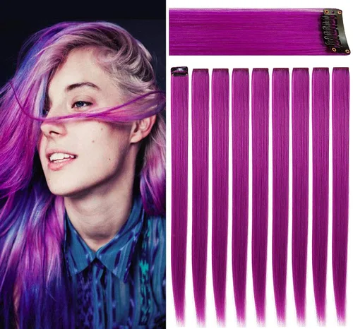 Miniatura 21 de Rhyme 12 piezas de extensiones de cabello de color azul y verde azulado con reflejos de princesa de 21 pulgadas con clip para niñas americanas
