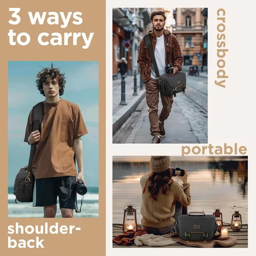 Miniatura 6 de SMRITI Bolsa cruzada de lona para cámara DSLR, impermeable, bolsa bandolera para fotógrafos, bolsa pequeña para cámara con cubierta para lluvia
