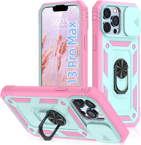 Miniatura 27 de Korecase Funda de protección para iPhone 12 Pro Max Kickstand con cubierta para lente de cámara, deslizante, grado militar, resistente, de doble Rosa