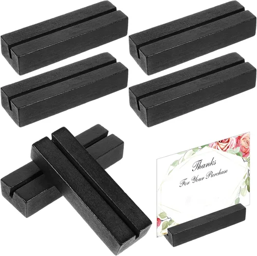 6 soportes de madera para tarjetas de lugar, color negro, soportes para tarjetas de fotos de madera para bodas, soportes de números de mesa de