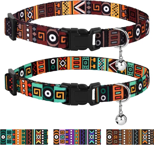 Miniatura 10 de CollarDirect Cat Collar Breakaway with Removable Bell Set of 2 PCS Azteca y étnica