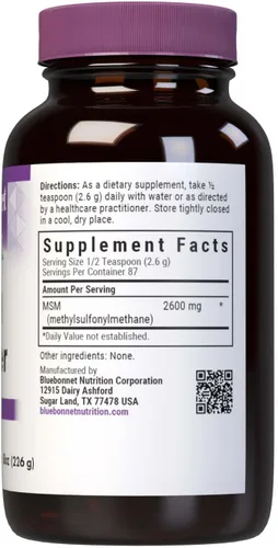Miniatura 2 de BlueBonnet Nutrition MSM Powder 2600mg - Suplemento diario de azufre para mujeres y hombres* Suplemento MSM de metilsulfonilmetano OptiMSM - Sin