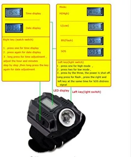 Miniatura 5 de Impermeable LED pantalla táctica recargable reloj linterna multi herramientas iluminación al aire libre para acampar al aire libre caza