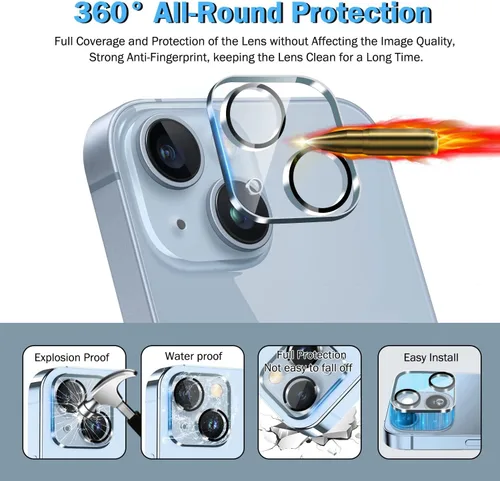 Miniatura 7 de QHOHQ Paquete de 3 protectores de pantalla para iPhone 14 / iPhone 13 [6.1 pulgadas] con paquete de 3 protectores de lente de cámara de vidrio