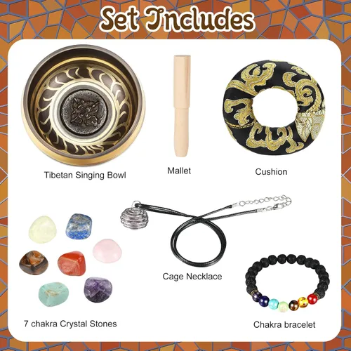 Miniatura 3 de BBTO Juego de cuencos tibetanos cantores para curación de 3.4 pulgadas, cuenco de baño con sonido de meditación, 7 piezas de piedras de cristal