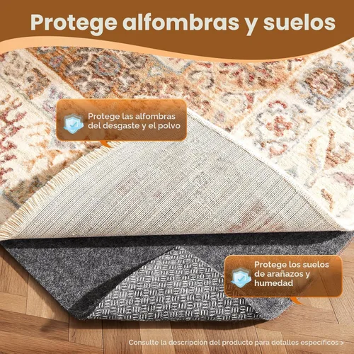 Miniatura 5 de Veken Almohadilla antideslizante acolchada para tapetes, con respaldo de fieltro y silicona, forro para alfombras para pisos de madera y acabados