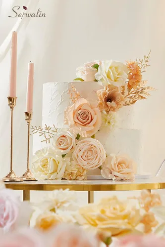 Miniatura 2 de Serwalin Flores Artificiales Bohemias de Champán Flores Falsas de Boda Flores de Pastel para Ramos de Boda DIY Centros de Mesa para Despedida