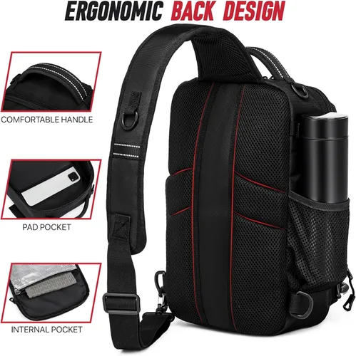 Miniatura 4 de Bolsa de pesca con soporte de caña de pescar, calcomanías fijas, sistema MOLLE, cebo suave y almacenamiento de equipos, regalo para hombres, negro