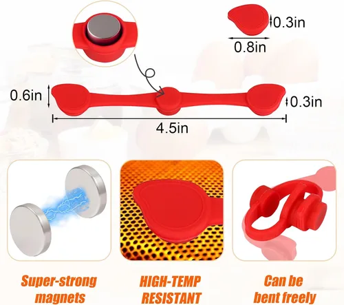 Miniatura 6 de Imanes para freidora de aire, hebilla de silicona para revestimientos de papel pergamino, accesorios para freidora de aire resistentes a altas Rojo