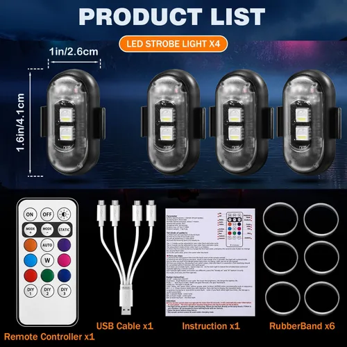 Miniatura 7 de 4 piezas de luces estroboscópicas LED inalámbricas con control remoto, luces LED recargables inalámbricas de 8 colores para Halloween