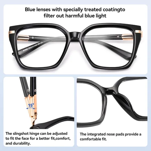 Miniatura 4 de Dollger Gafas de luz azul para mujer, lentes de bloqueo de luz azul, lentes retro cuadrados TR90 Negro