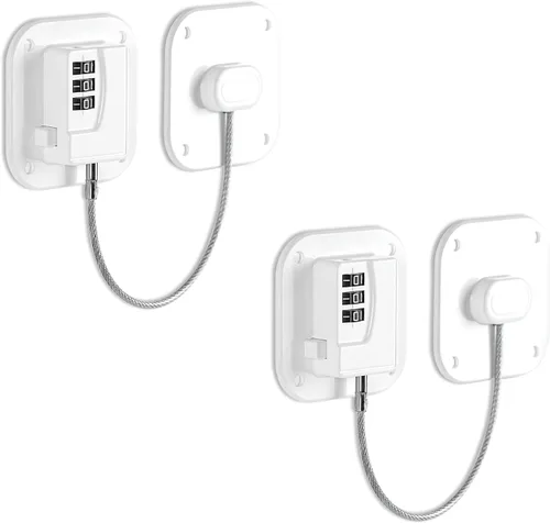 Miniatura 21 de Cerradura de refrigerador, cerradura de combinación resistente para congelador y armarios, fácil de instalar, no necesita llaves, pestillo de Negro