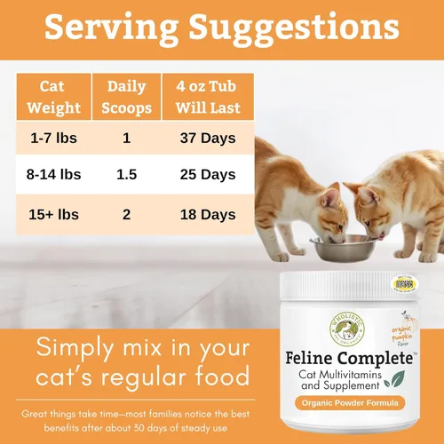 Miniatura 7 de Wholistic Pet Organics Feline Complete Organic Pumpkin - 4 onzas - Multivitamínico y probiótico en polvo para gatos - Alimento natural para gatos