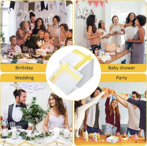Miniatura 6 de Mimorou 200 servilletas de cóctel doradas y blancas de 5 x 5 pulgadas, desechables para fiestas, servilletas elegantes a granel de 3 capas